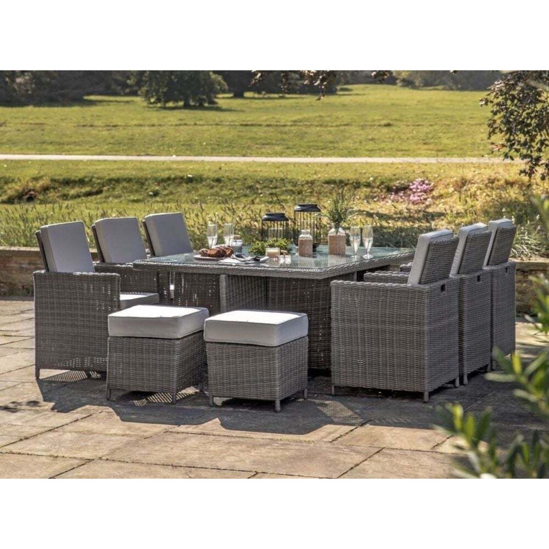 Rondin Grey Rattan 10 Seater Cube Square Outdoor Garden Dining Set by