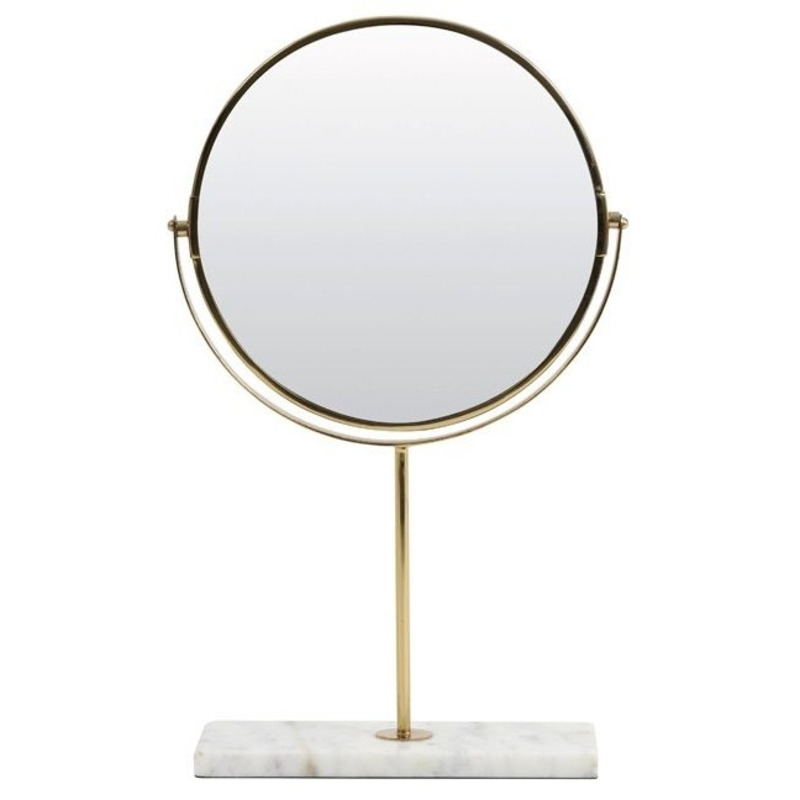 Riesco Gold Small Round Mirror with White Marble Base (Set of 2) by