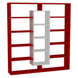 Artesia Red Geometric Bookcase with White Trim