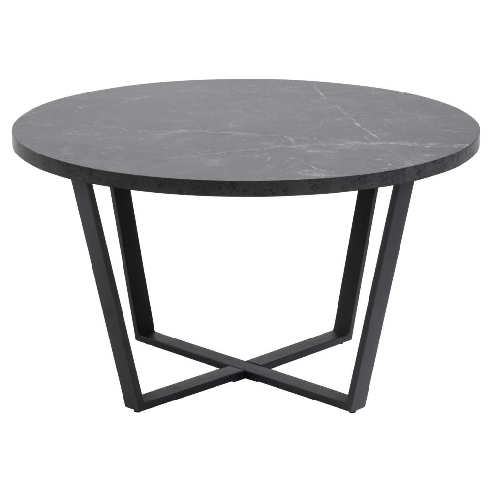 Amble Black Marble Effect Top and Matt Black Legs Round Coffee Table by
