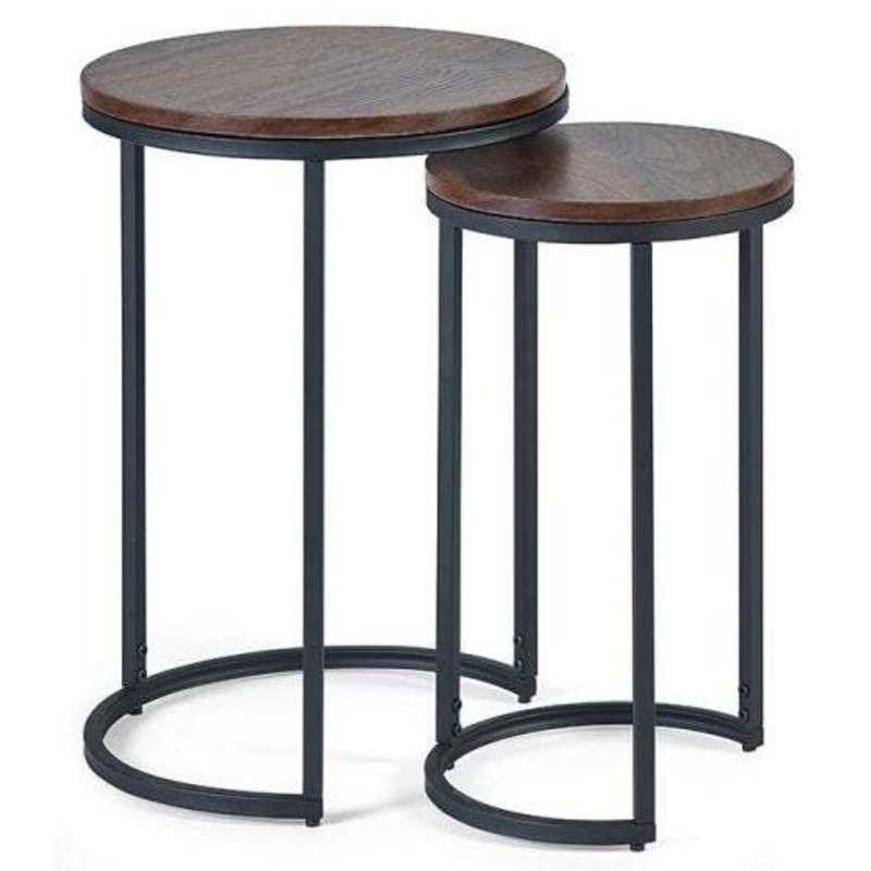 Julian Bowen Tribeca Walnut and Black Metal Round Nesting Side Table by