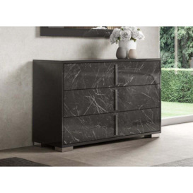 Carvelle Night Glossy Grey Marble Effect 3 Drawer Italian Wide Chest