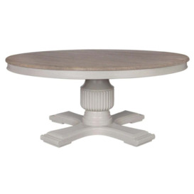 Dijon French Rustic Brown and Hardwick White Painted 6 Seater Round Single Pedestal Dining Table - 180cm