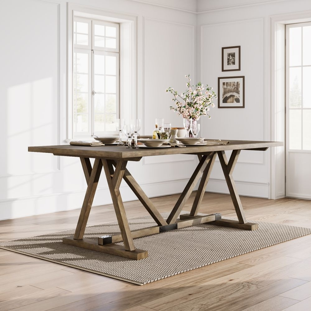 Farmhouse Rustic Mango Wood 8 Seater Trestle Dining Table by Choice ...