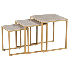 Phea Grey Ceramic Top Gold Leg Nest of Table Set