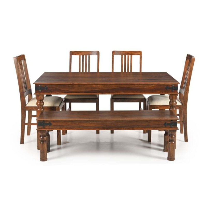 Maharani Sheesham Dining Table Set for 6 Diners 160cm Rectangular