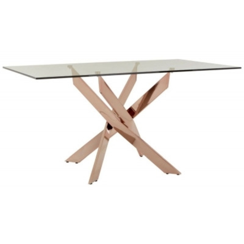 Kelley Glass Top and Rose Gold Intersected Dining Table, 150cm Seats 4