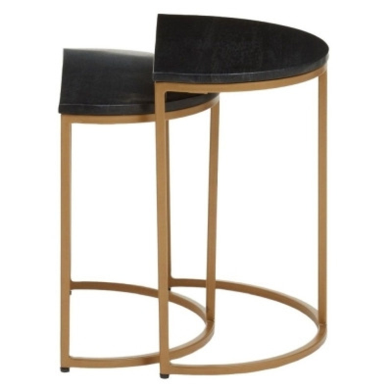 Alexis Black Marble Top and Gold Half Moon Nest of Tables (Set of 2) by