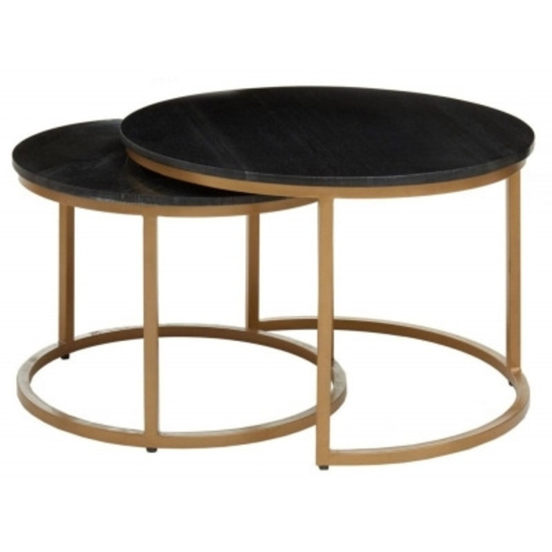 Alexis Black Marble Top and Gold Round Nest of Tables (Set of 2) by