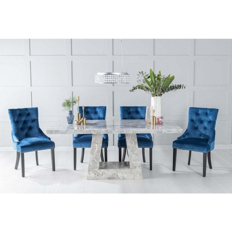 Milan Marble Dining Table Set, Rectangular Grey Top and Triangular