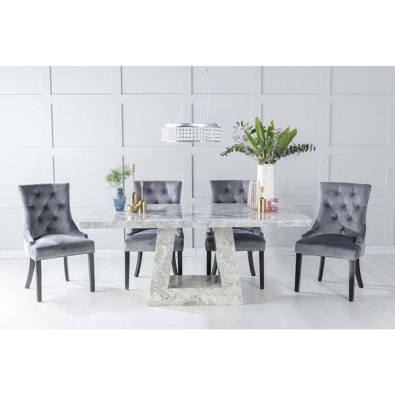 Milan Marble Dining Table Set, Rectangular Grey Top and Triangular