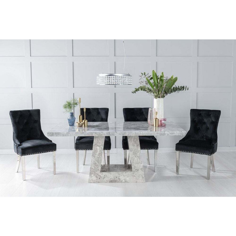 Milan Marble Dining Table Set, Rectangular Grey Top and Triangular