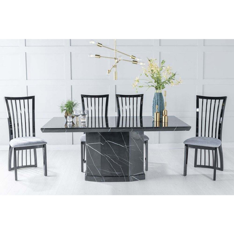 Naples Marble Dining Table Set, Rectangular Black Top and Pedestal Base