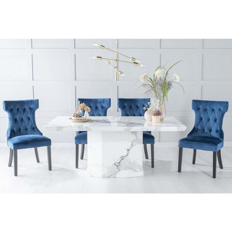 Naples Marble Dining Table Set, Rectangular White Top and Pedestal Base