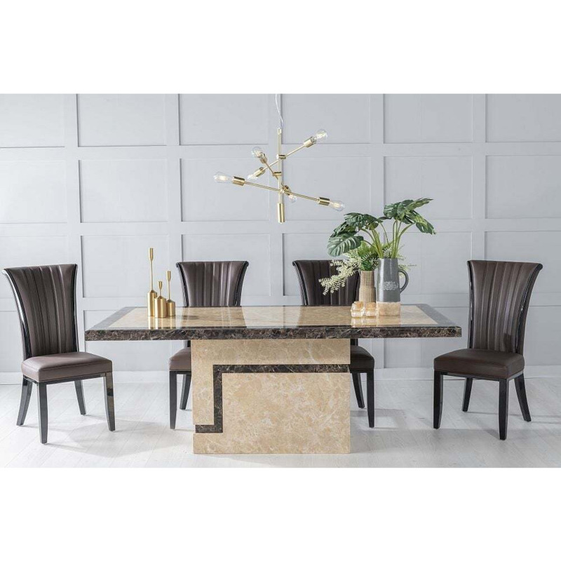 Venice Marble Dining Table Set, Rectangular Cream Top and Pedestal Base