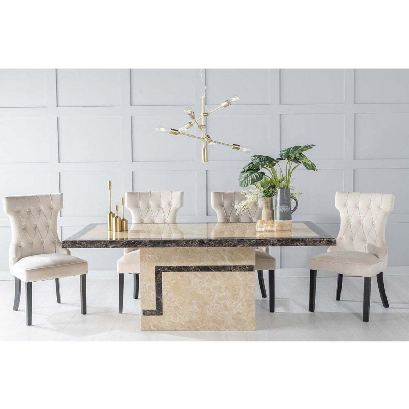 Venice Marble Dining Table Set, Rectangular Cream Top and Pedestal Base