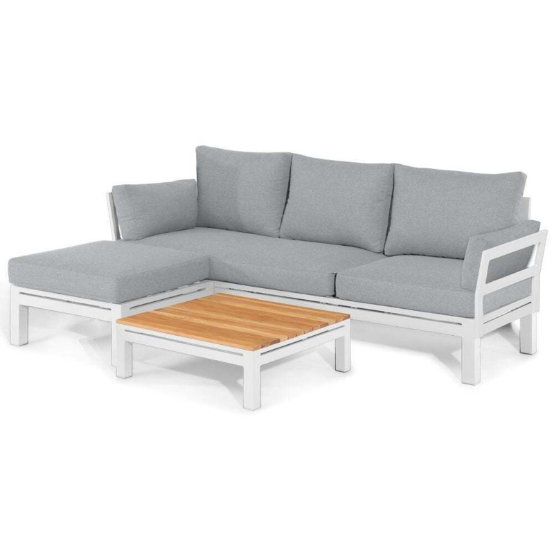 Maze Oslo Chaise White Sofa Set with Teak Coffee Table by Choice