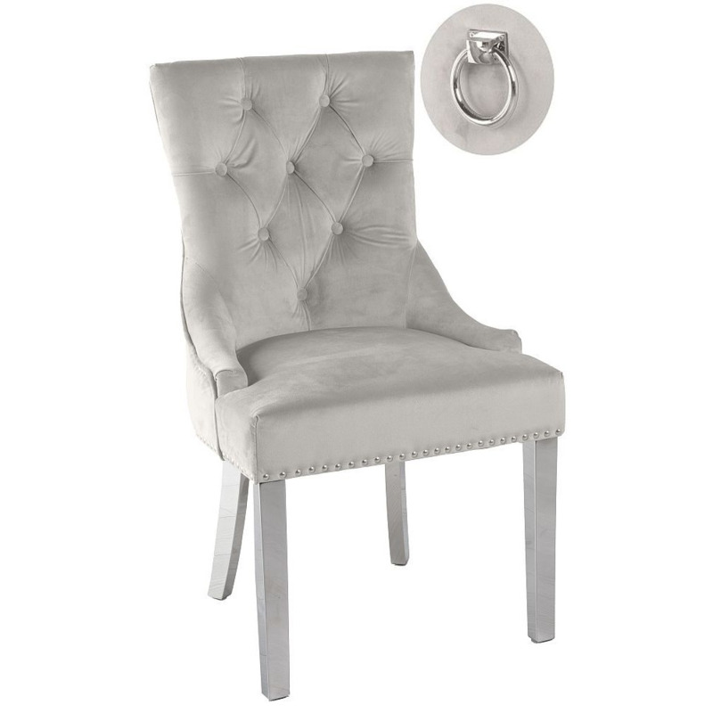 Knocker Back Champagne Dining Chair, Tufted Velvet Fabric Upholstered with Chrome Legs by Choice