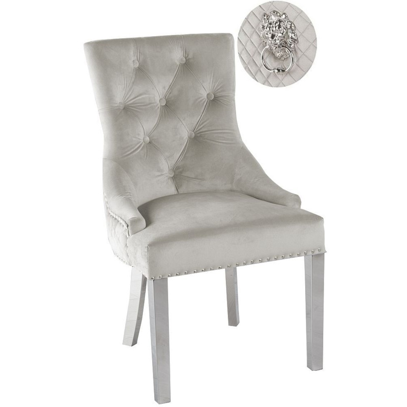 Lion Knocker Back Champagne Dining Chair, Tufted Velvet Fabric