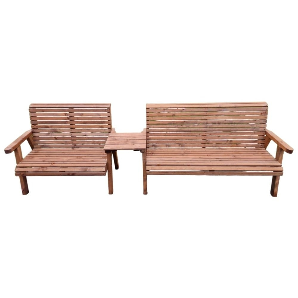 Churnet Valley Brown Outdoor 5 Seater Set 1x2 with 1x3 Seat Benches ...