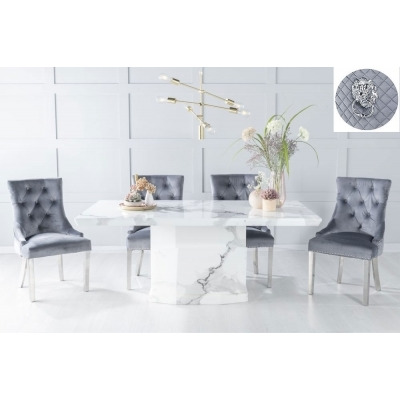 Naples Table Base Naples Marble Dining Table Set, Rectangular White Top and Pedestal Base ...