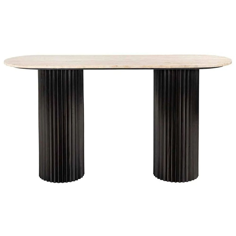 Hampton Travertine Marble and Black Fluted Ribbed Console Table by
