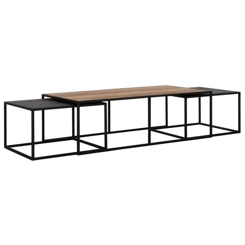 Cosmo Natural and Black Teak Wood Coffee Table (Set of 3) by Choice