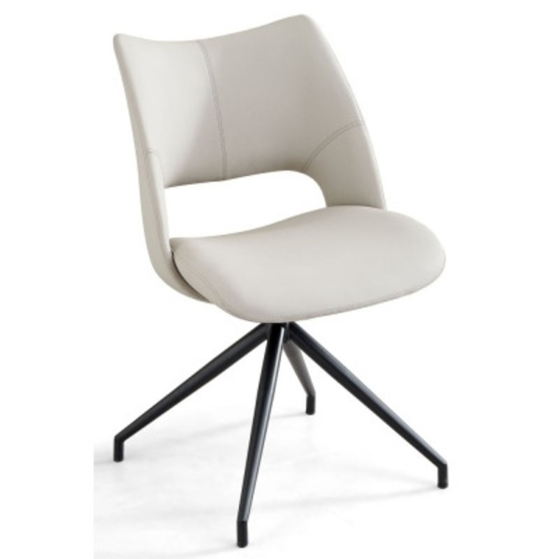 Lisbon Light Grey Faux Leather Swivel Dining Chair with Black Legs by