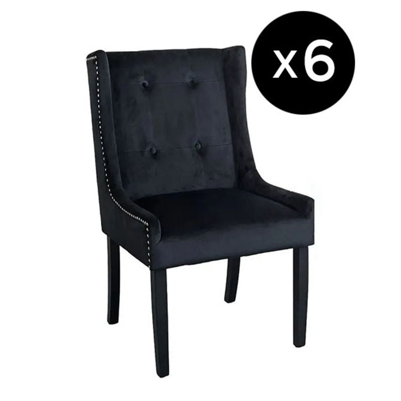 Set of 6 Kimi Square Knocker Back Black Dining Chair, Tufted Velvet