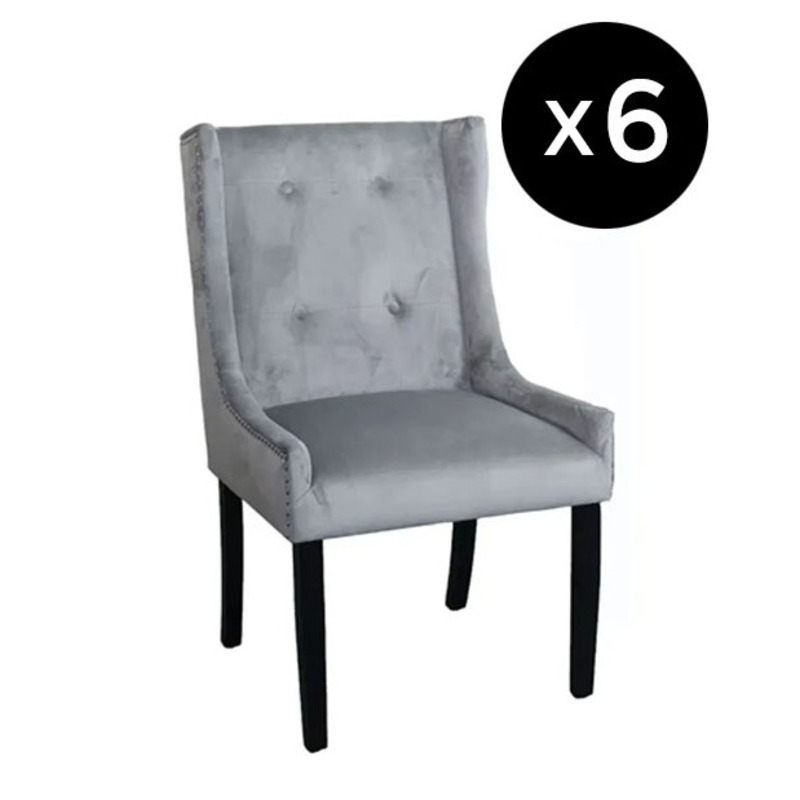 Set of 6 Kimi Square Knocker Back Light Grey Dining Chair, Tufted
