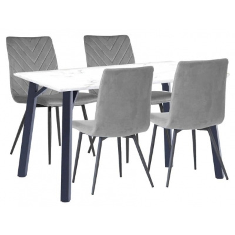 Killen White Marble Effect Top 120cm Dining Table and 4 Fabric Chair by