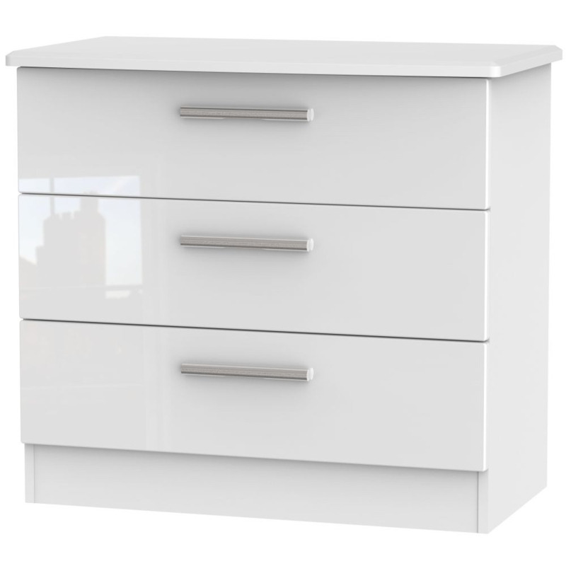Knightsbridge 3 Drawer Chest Comes in White High Gloss, Black High
