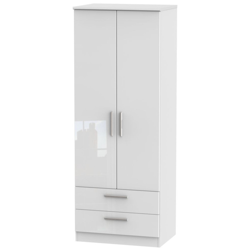 Knightsbridge 2 Door 2 Drawer Tall Wardrobe Comes in White High Gloss