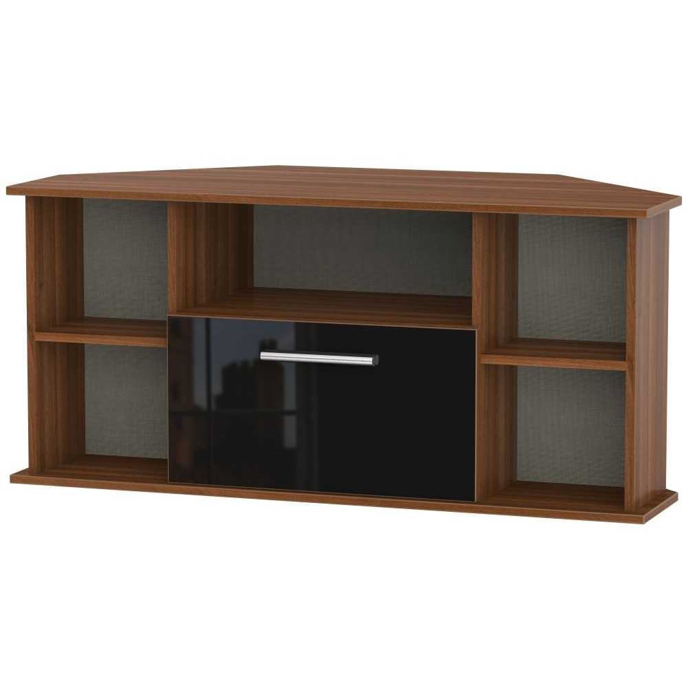 Contrast Corner TV Unit High Gloss Black and Noche Walnut by Choice