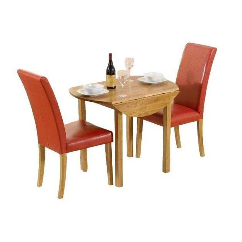 Leighton Oak Round Drop Leaf Extending Dining Table and 2 Sophia Red