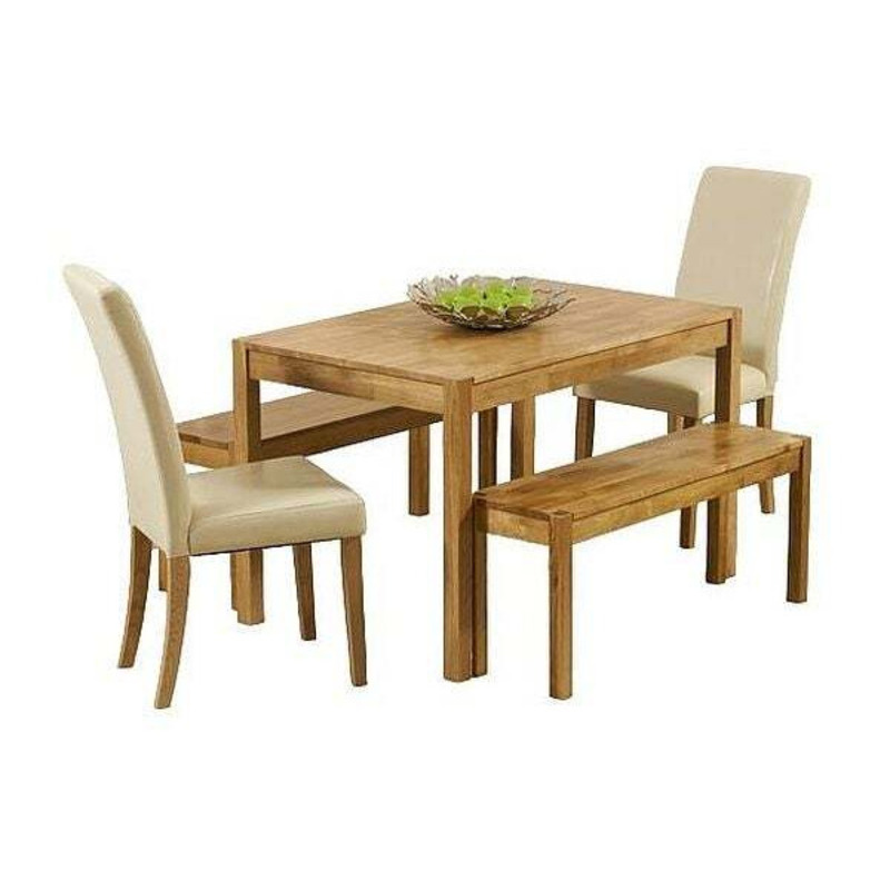 Leighton Oak Dining Table with 2 Sophia Cream Faux Leather Chairs and 2