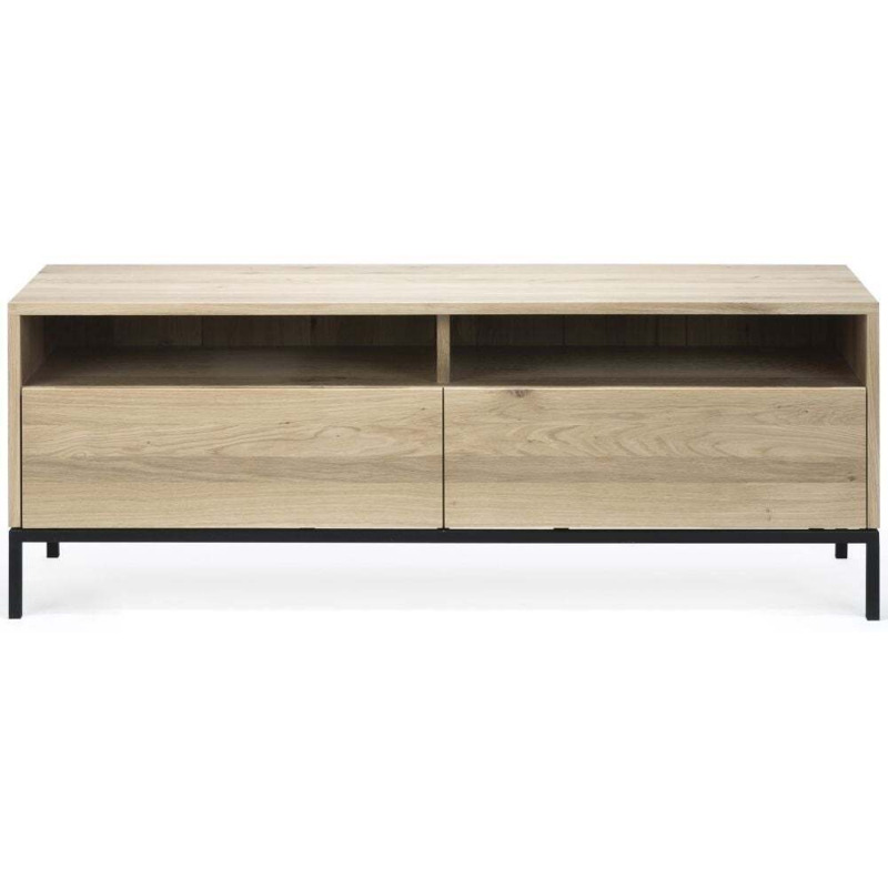 Ethnicraft Oak Ligna 2 Drawer TV Unit with Black Metal Legs for 55inch