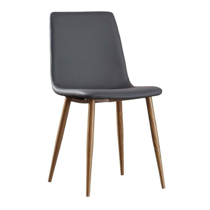 Rylie Grey Faux Leather Dining Chair with Wooden Legs (Sold in Pairs