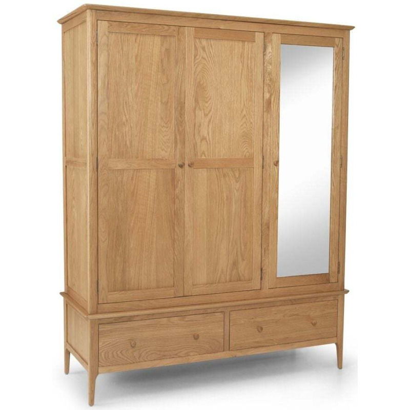Shaker Style Oak Combi Wardrobe, 3 Doors Mirror Front with 2