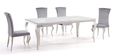 Louis Grey Marble and Chrome Dining Set with Grey Velvet Fabric Dining ...