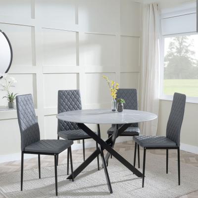Clearance - Chopstick Grey Glass and Black Metal 4 Seater Round Dining ...