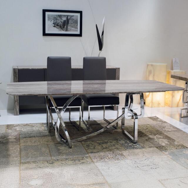 Spangles Table Tangle Dining Table - Marble with Stainless Steel Pedestal Base ...
