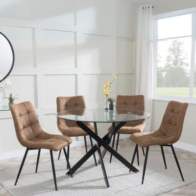 Clearance - Chopstick Clear Glass and Black Metal 4 Seater Round Dining ...