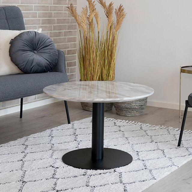 Bolzano Coffee Table - Round - White Marble Effect - Black Base by ...