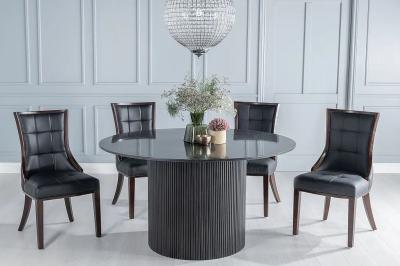 Carra Marble Dining Table Black, Round Top and Fluted Ribbed Drum Base ...