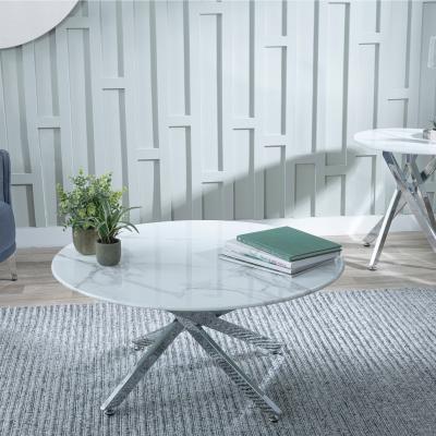 Clearance - Chopstick White Glass Round Coffee Table with Chrome Metal ...
