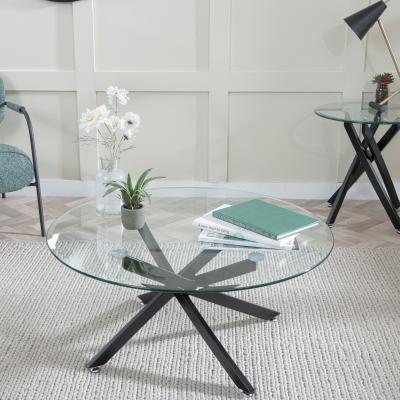 Clearance - Chopstick Clear Glass Round Coffee Table with Black Metal ...