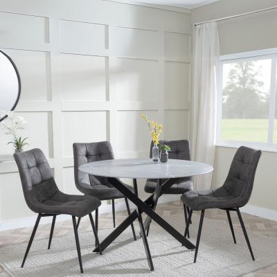 Clearance - Chopstick Grey Glass and Black Metal 4 Seater Round Dining ...