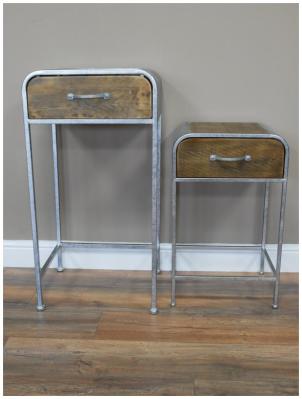 Dutch Industrial Wooden and Silver Metal Side Table - (Set of 2) by ...