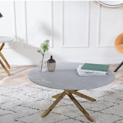 Clearance - Chopstick Grey Glass Round Coffee Table with Gold Metal ...